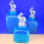 60004OCBLU-BUNNY LARGE SQUARE OCEAN BLUE CANISTER SET W/ BUNNY LIDS